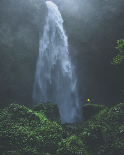 The man standing in front of the waterfall
